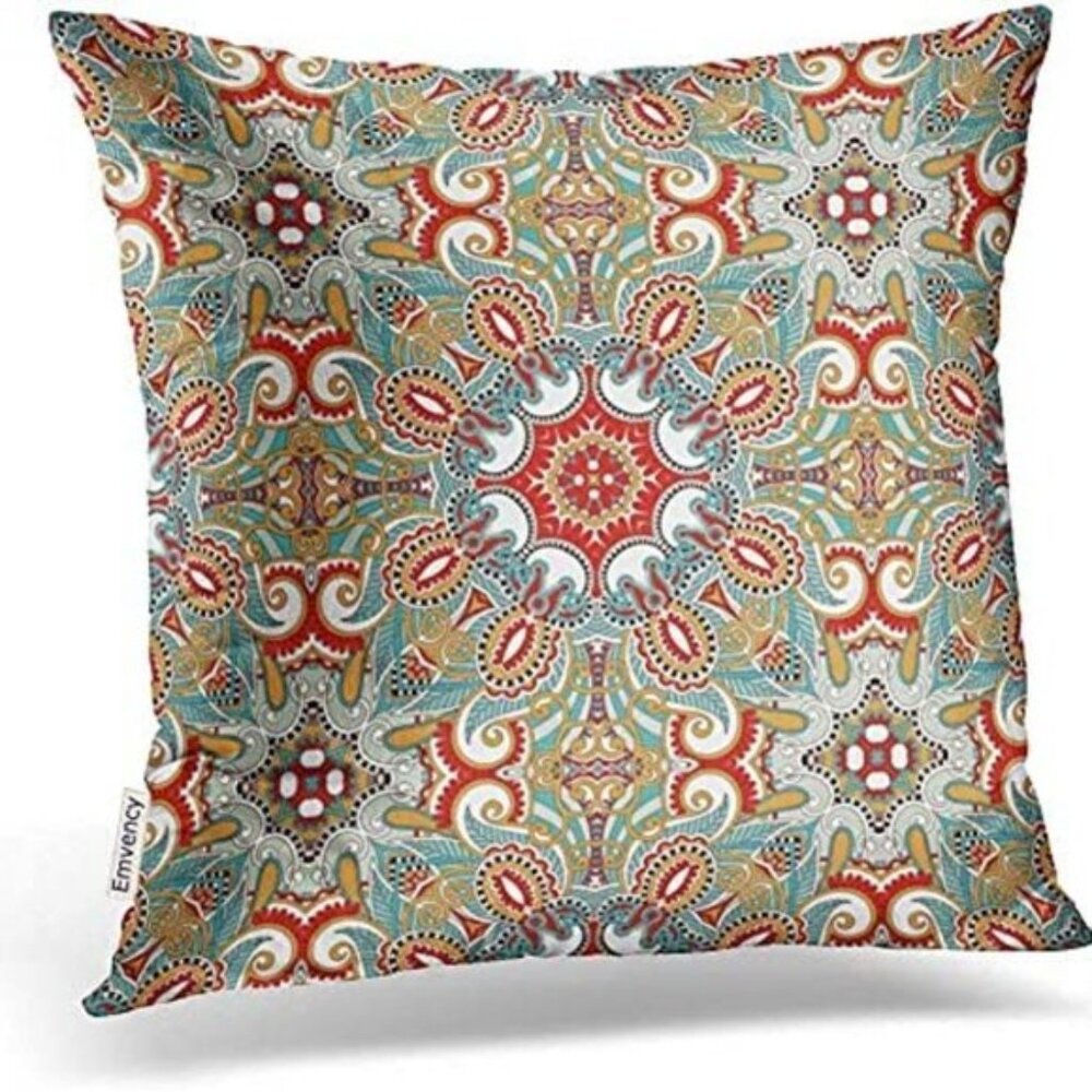 Bohemian Throw Pillow Cover | 20"x20" | Paisley Velvet | Zipper Closure | NWT